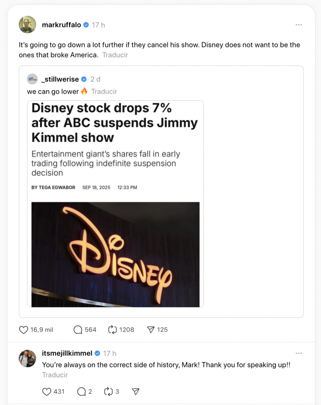 مارك روفالو يدعم جيمي كيميل بعد تعليق ABC