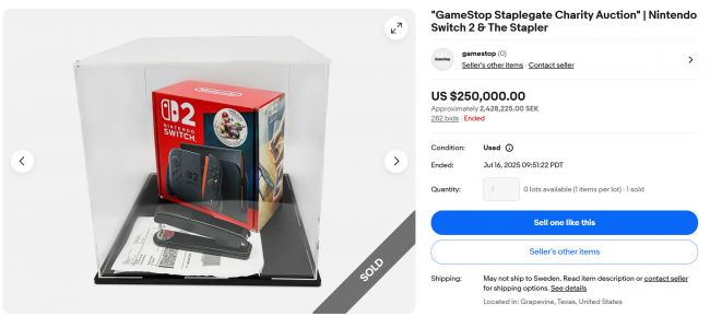 بيعت وحدة Switch 2 الشهيرة عالميا والتي تم تدميرها باستخدام دباسة مقابل 250,000 ألف دولار